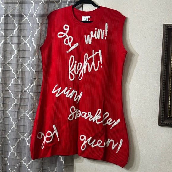 Queen of Sparkles Go Fight Win Sweater Tank Dress size Large - Picture 2 of 8